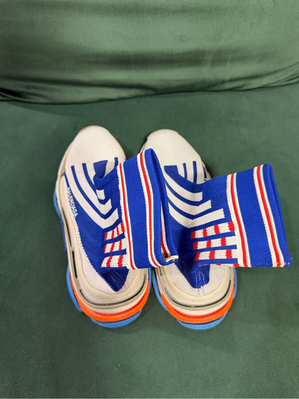 Balenciaga Blue Knit Slip-On Sneakers